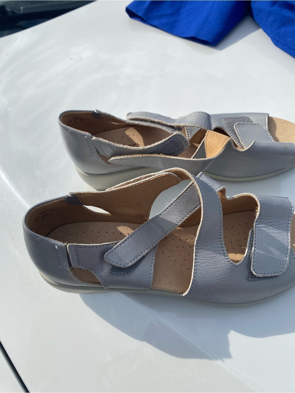 Hotter Comfortable Gray Leather Velcro Sandal